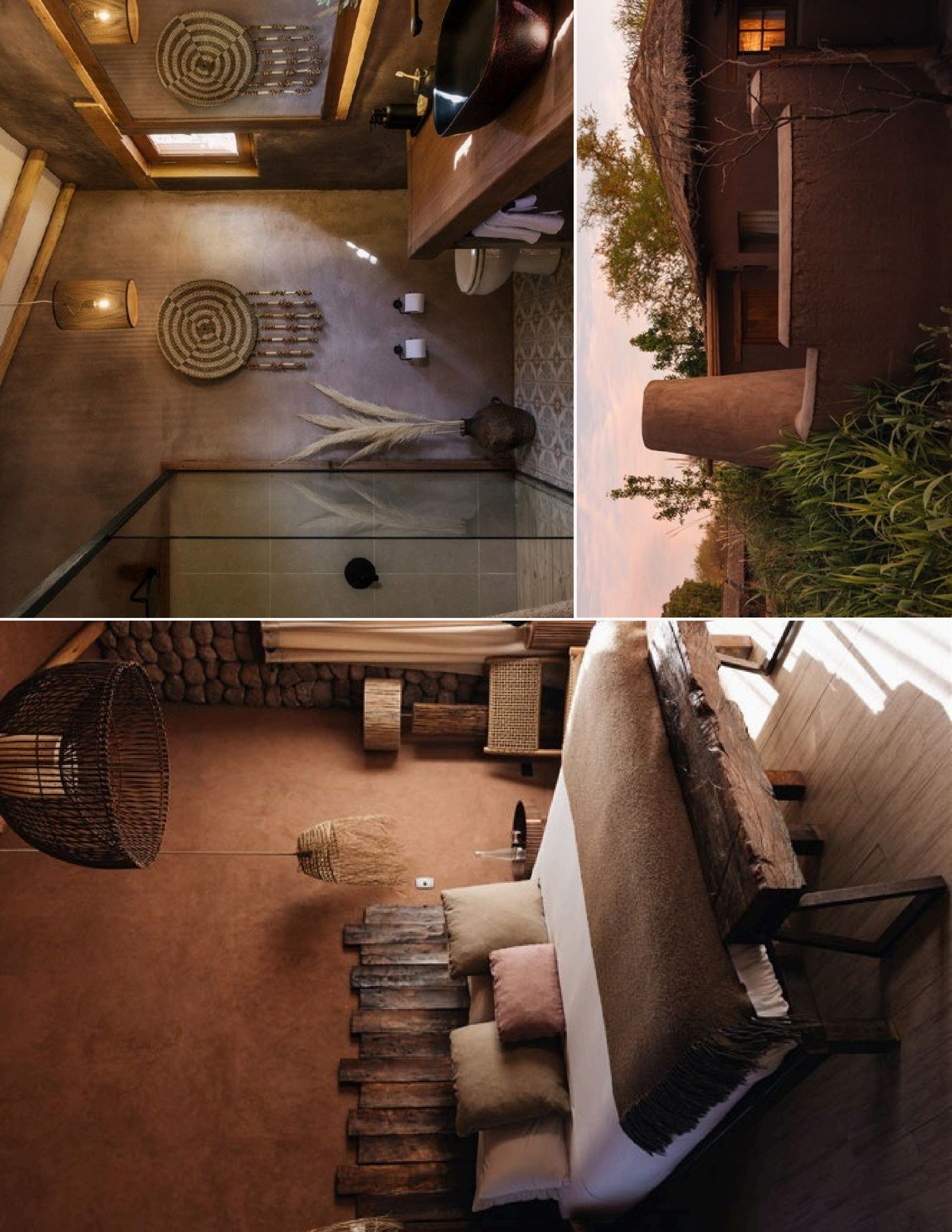 Colagem com interiores e detalhes da acomodação
